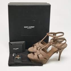 Saint Laurent Brown Leather Tribute Sandals Size 39