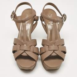 Saint Laurent Brown Leather Tribute Sandals Size 39