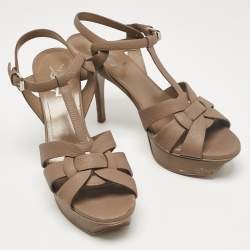 Saint Laurent Brown Leather Tribute Sandals Size 39