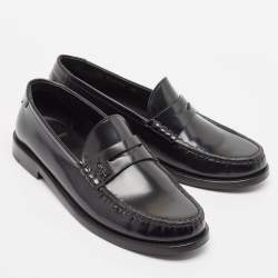 Saint Laurent Black Leather Slip On Loafers Size 38