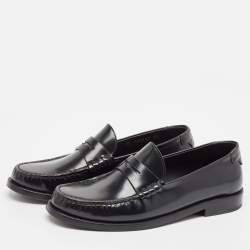 Saint Laurent Black Leather Slip On Loafers Size 38