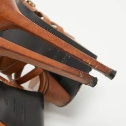 مملوكة مسبقًا Saint Laurent Brown Leather Gladiator Slide Sandals Size 37