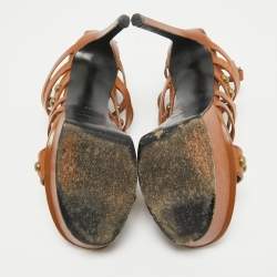 مملوكة مسبقًا Saint Laurent Brown Leather Gladiator Slide Sandals Size 37