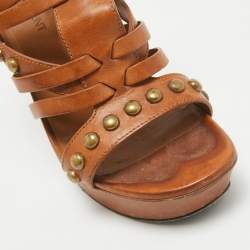 مملوكة مسبقًا Saint Laurent Brown Leather Gladiator Slide Sandals Size 37