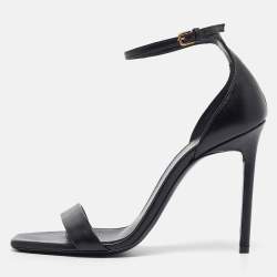 Saint Laurent Black Leather Jane Ankle Strap Sandals Size 38