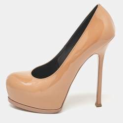 Saint Laurent Beige Patent Leather Tribtoo Pumps Size 40