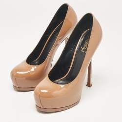 Saint Laurent Beige Patent Leather Tribtoo Pumps Size 40