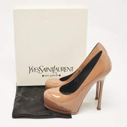 Saint Laurent Beige Patent Leather Tribtoo Pumps Size 40