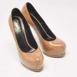 Saint Laurent Beige Patent Leather Tribtoo Pumps Size 40