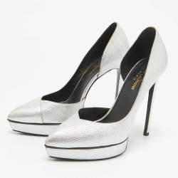 Pre Owned Saint Laurent Silver Leather Janis D'orsay Pumps Size 39