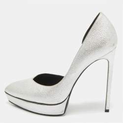 Pre Owned Saint Laurent Silver Leather Janis D'orsay Pumps Size 39