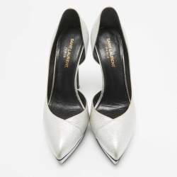 Pre Owned Saint Laurent Silver Leather Janis D'orsay Pumps Size 39