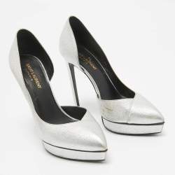 Pre Owned Saint Laurent Silver Leather Janis D'orsay Pumps Size 39