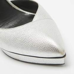 Pre Owned Saint Laurent Silver Leather Janis D'orsay Pumps Size 39