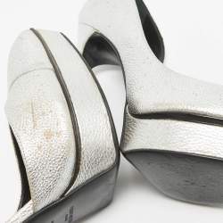 Pre Owned Saint Laurent Silver Leather Janis D'orsay Pumps Size 39