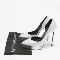 Pre Owned Saint Laurent Silver Leather Janis D'orsay Pumps Size 39