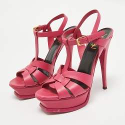 Saint Laurent Pink Leather Tribute Sandals Size 37.5