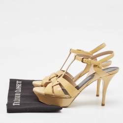 Saint Laurent Beige Patent Leather Tribute Sandals Size 40