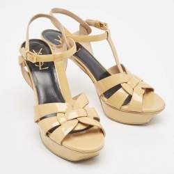 Saint Laurent Beige Patent Leather Tribute Sandals Size 40