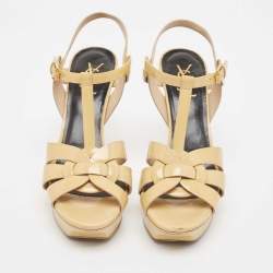 Saint Laurent Beige Patent Leather Tribute Sandals Size 40