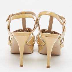 Saint Laurent Beige Patent Leather Tribute Sandals Size 40