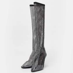 Saint Laurent Paris Black Mesh and PVC Mid Calf Boots Size 37
