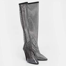 Saint Laurent Paris Black Mesh and PVC Mid Calf Boots Size 37