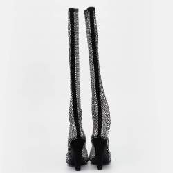 Saint Laurent Paris Black Mesh and PVC Mid Calf Boots Size 37