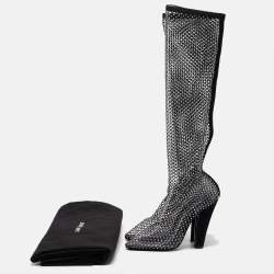Saint Laurent Paris Black Mesh and PVC Mid Calf Boots Size 37