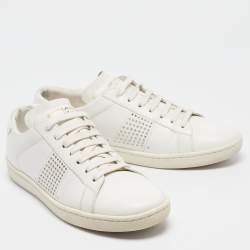 Pre Owned Saint Laurent White Leather Lace Up Sneakers Size 36