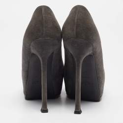 Pre Owned Saint Laurent Grey Suede Tribtoo Platform Pumps Size 37