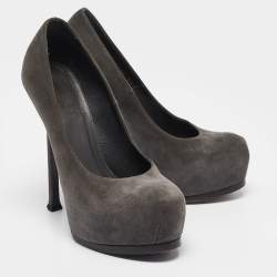Pre Owned Saint Laurent Grey Suede Tribtoo Platform Pumps Size 37