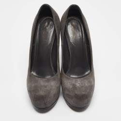Pre Owned Saint Laurent Grey Suede Tribtoo Platform Pumps Size 37