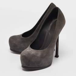 Pre Owned Saint Laurent Grey Suede Tribtoo Platform Pumps Size 37
