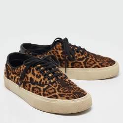 Saint Laurent Paris Brown/Black Canvas Venice Lace Up Sneakers Size 40.5