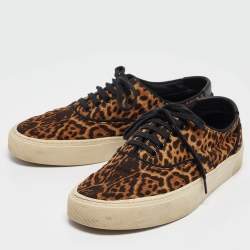 Saint Laurent Paris Brown/Black Canvas Venice Lace Up Sneakers Size 40.5