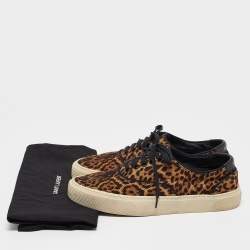 Saint Laurent Paris Brown/Black Canvas Venice Lace Up Sneakers Size 40.5