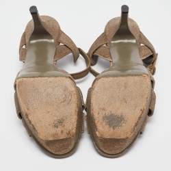 Saint Laurent Grey Texture Suede Tribute Platform Sandals Size  39