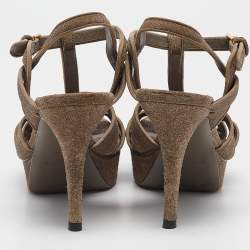 Saint Laurent Grey Texture Suede Tribute Platform Sandals Size  39