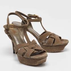 Saint Laurent Grey Texture Suede Tribute Platform Sandals Size  39