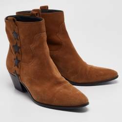 Saint Laurent Brown Suede Ankle Length Boots Size 38.5