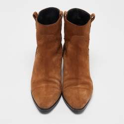 Saint Laurent Brown Suede Ankle Length Boots Size 38.5