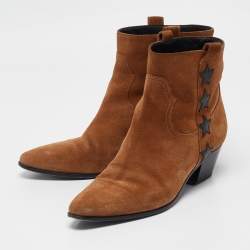 Saint Laurent Brown Suede Ankle Length Boots Size 38.5