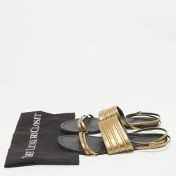 Saint Laurent Gold Leather Ankle Strap Flats Size 41