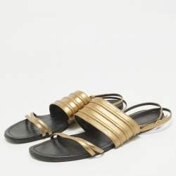 Saint Laurent Gold Leather Ankle Strap Flats Size 41