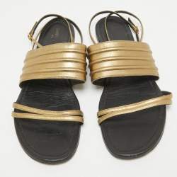 Saint Laurent Gold Leather Ankle Strap Flats Size 41