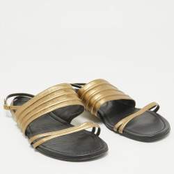 Saint Laurent Gold Leather Ankle Strap Flats Size 41