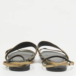 Saint Laurent Gold Leather Ankle Strap Flats Size 41