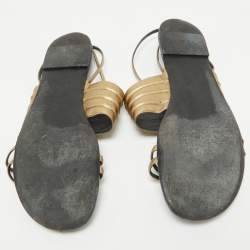 Saint Laurent Gold Leather Ankle Strap Flats Size 41
