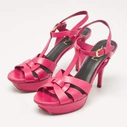 Pre Owned صندل سان لوران تريبيوت جلد وردي مقاس 38